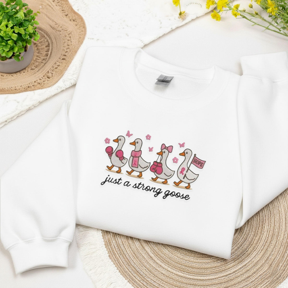 Embroidered Breast Cancer Fighter Sweatshirt, Embroidery Just a Strong Crewneck, Hope Cancer Support Gift
