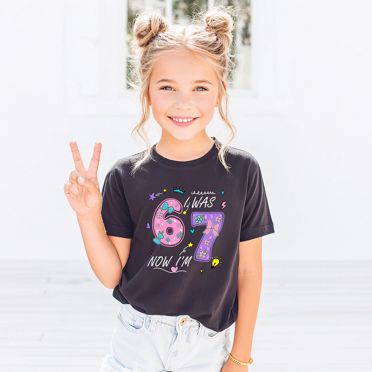 I Was 6 Now I'm 7 Birthday Shirt, 7th Birthday Girl Tee, Funny 6 7 Birthday Gift