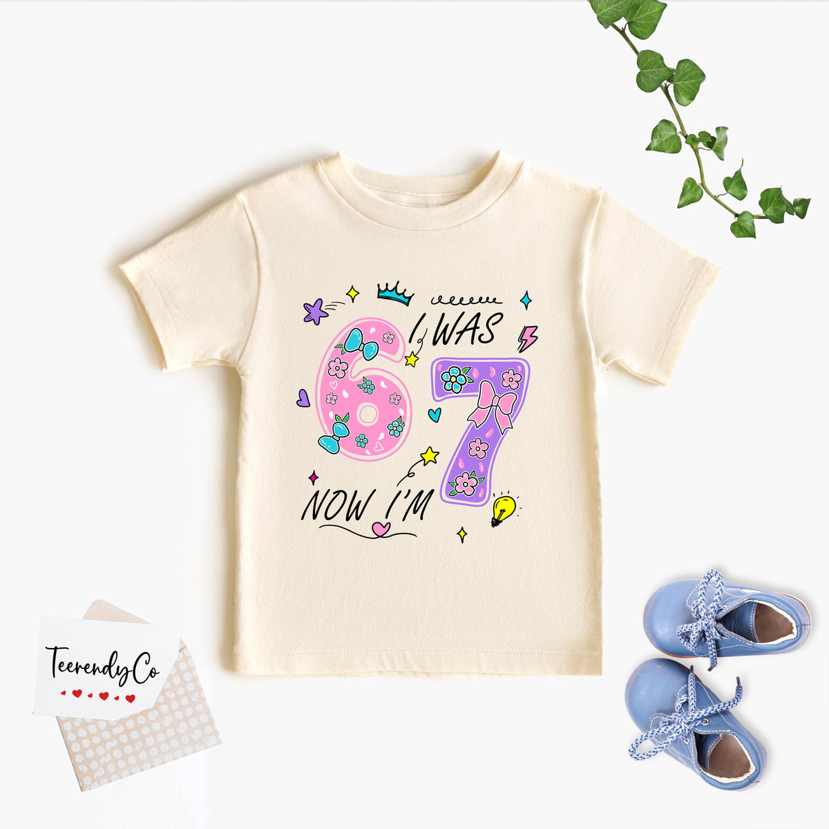I Was 6 Now I'm 7 Birthday Shirt, 7th Birthday Girl Tee, Funny 6 7 Birthday Gift