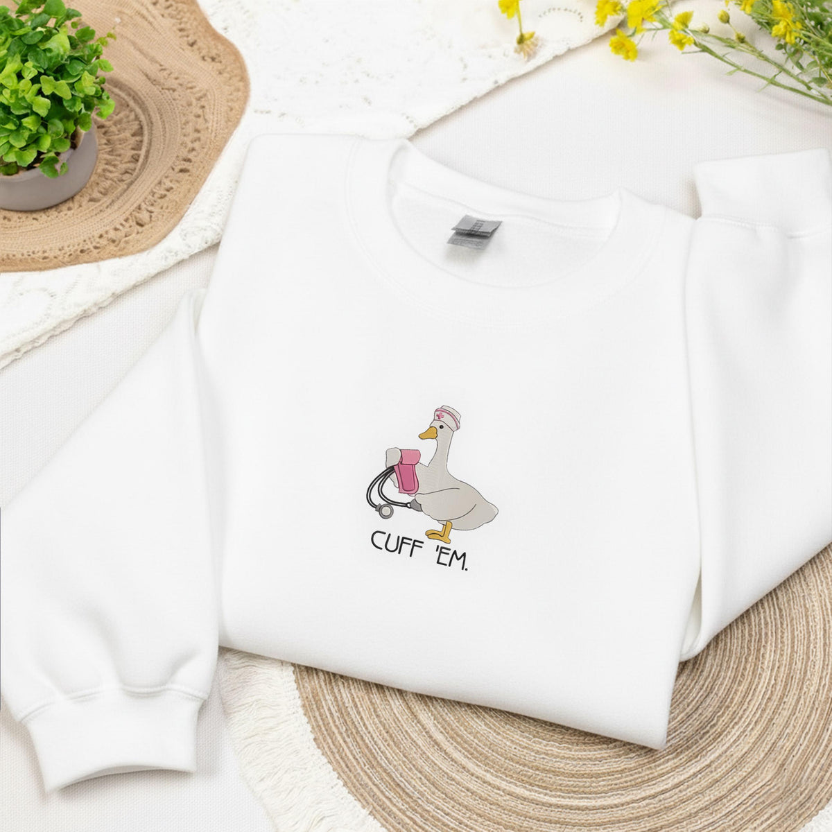 Embroidered Nurse Sweatshirt, Embroidery Funny Cuff 'Em Crewneck, Gift For Nurse