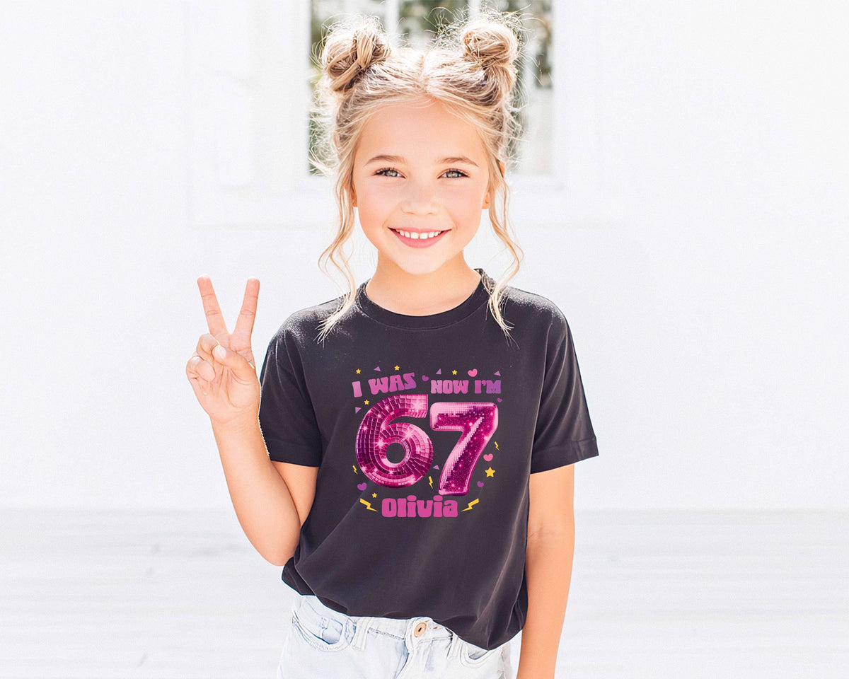Disco Ball 7th Birthday Girl Shirt, I Was 6 Now I'm 7 Birthday Tee, Custom 6 7 Birthday Gift