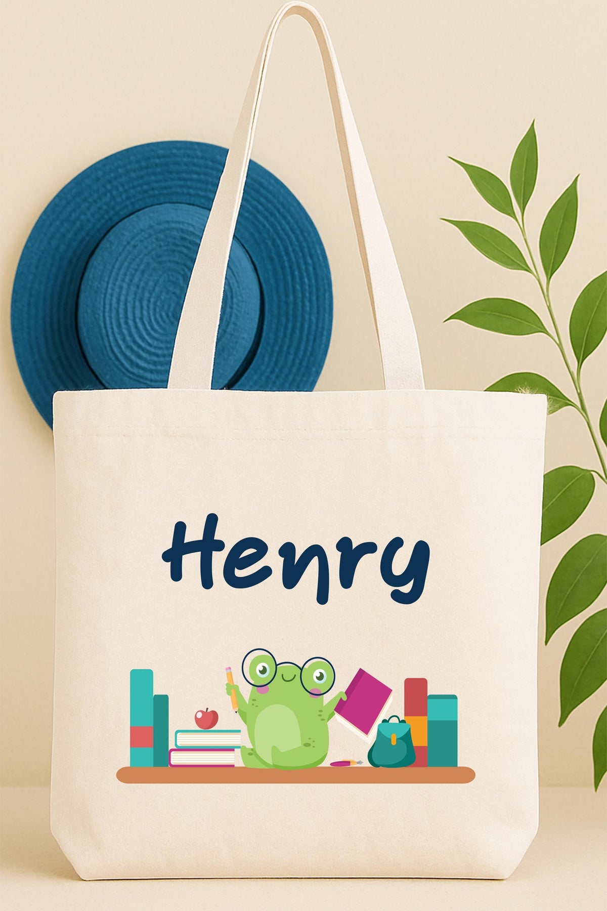 Custom Bookish Frog Tote Bag, Book Lover Gift Tote, Bookworm Frog School Tote Bag