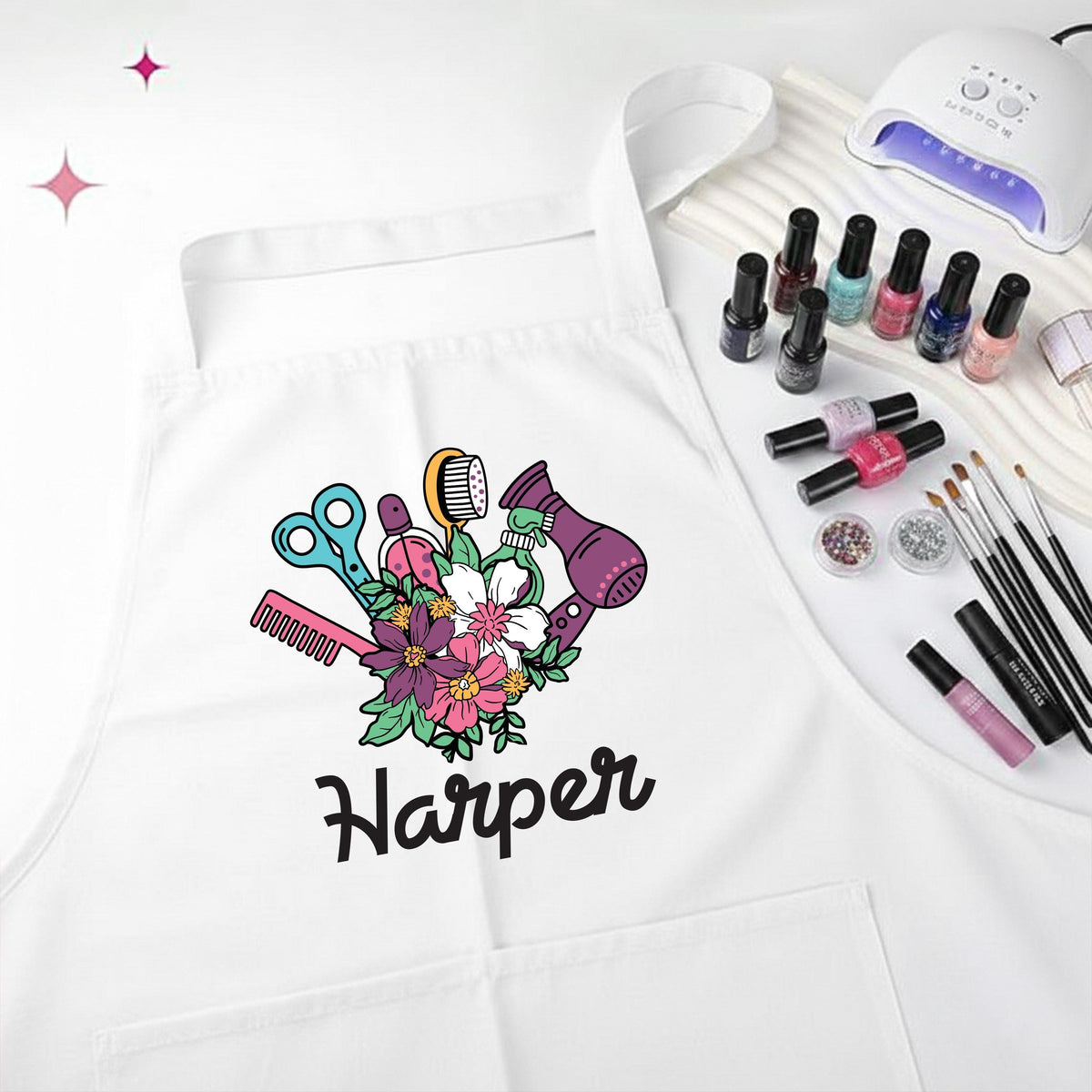 Personalized Hairdresser Apron, Floral Beauty Salon Aprons, Hair Stylist Gift Apron