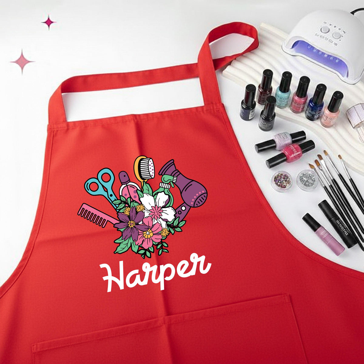 Personalized Hairdresser Apron, Floral Beauty Salon Aprons, Hair Stylist Gift Apron