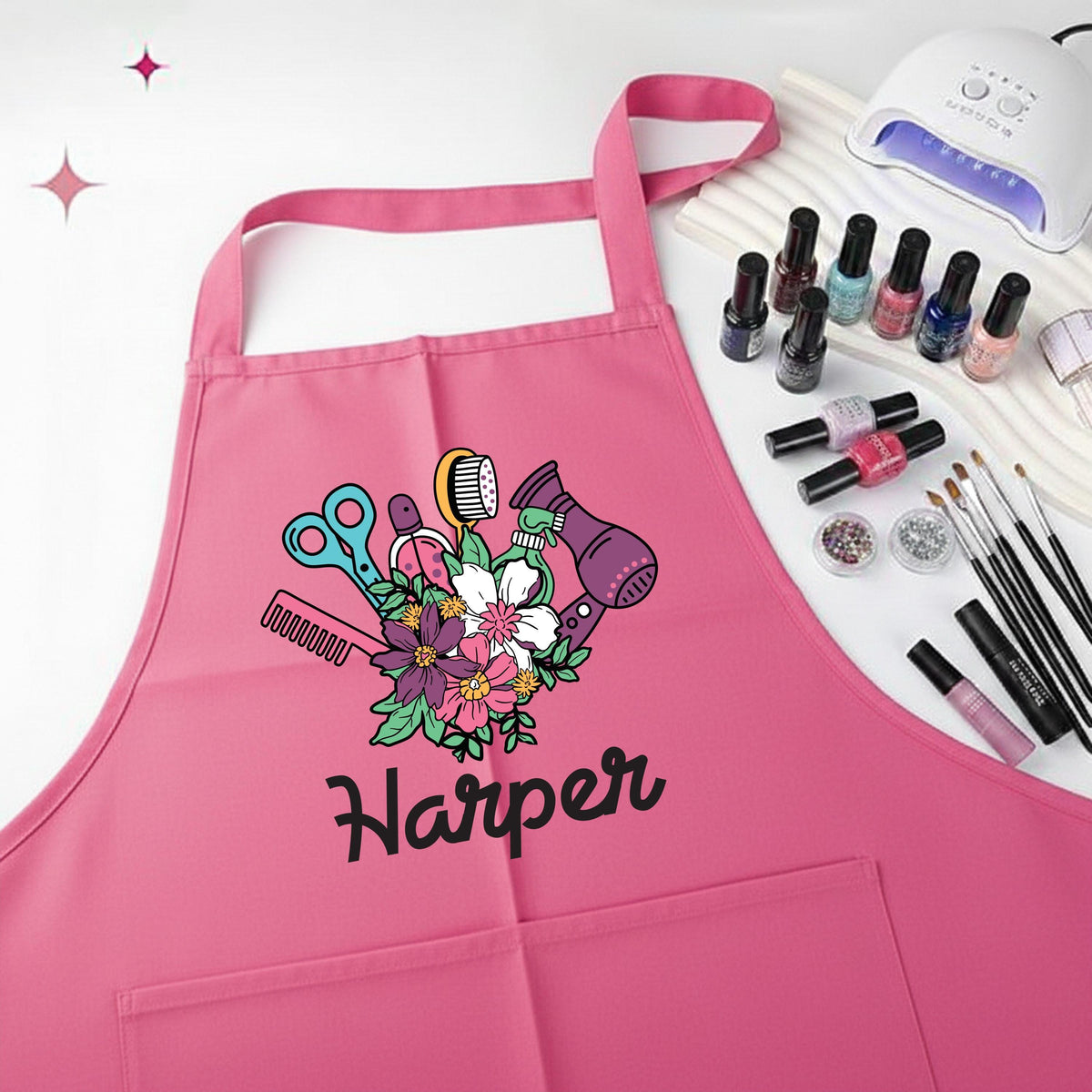 Personalized Hairdresser Apron, Floral Beauty Salon Aprons, Hair Stylist Gift Apron