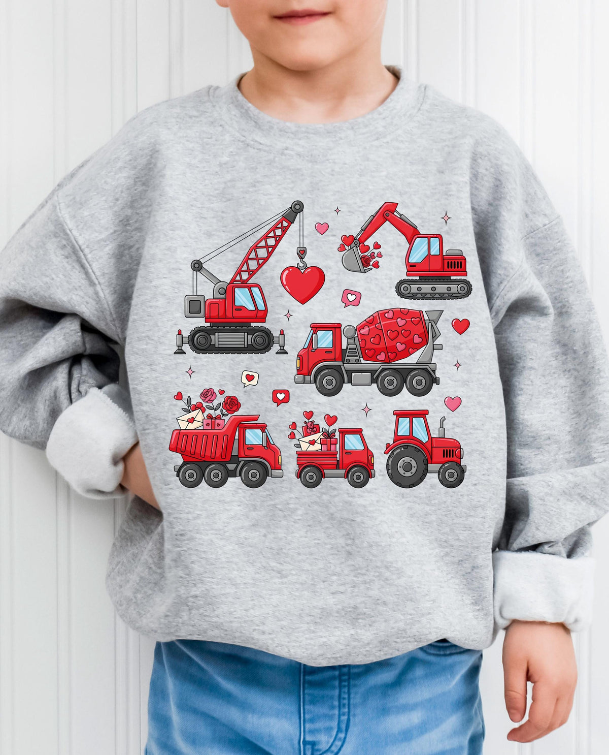 Monster Truck Valentine Sweatshirt, Truck Boys Valentine Sweater, Toddler Boy Truck Love Sweater, Kids Valentine Hoodie, Boys Crushin Hearts
