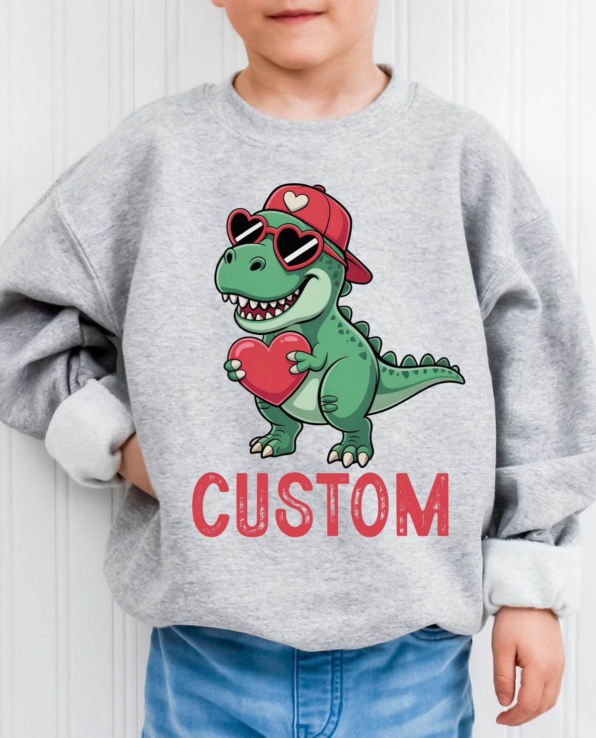 Custom Name Dinosaur Valentine Sweatshirt, Boys Retro Valentine Sweater, Funny Kids Valentine Hoodie, Boys Dino Valentines Day Sweater
