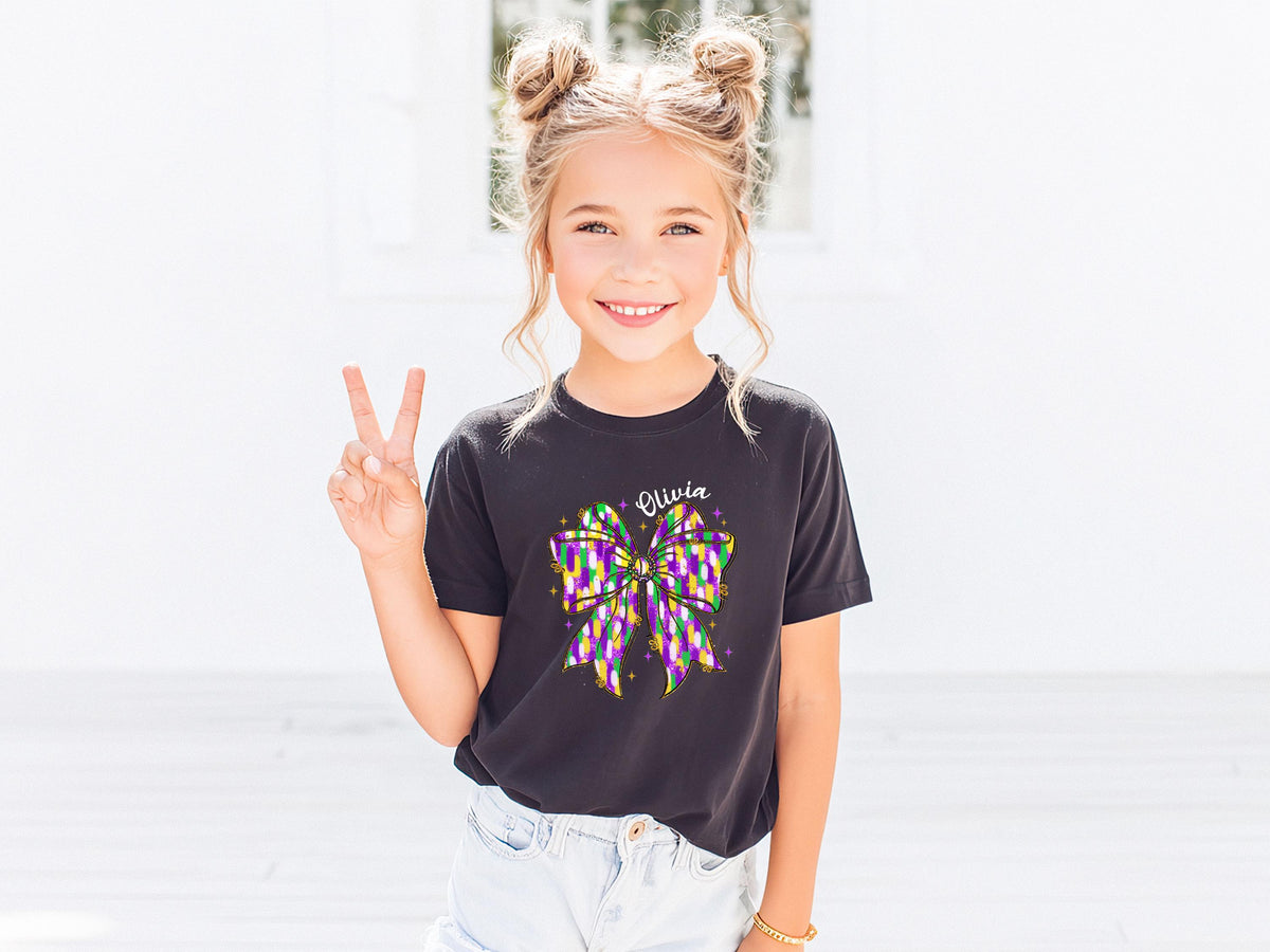 Coquette Bow Mardi Gras Shirt, Custom Mardi Gras Carnival Sweatshirt, Mardi Gras Festival Gift Tee