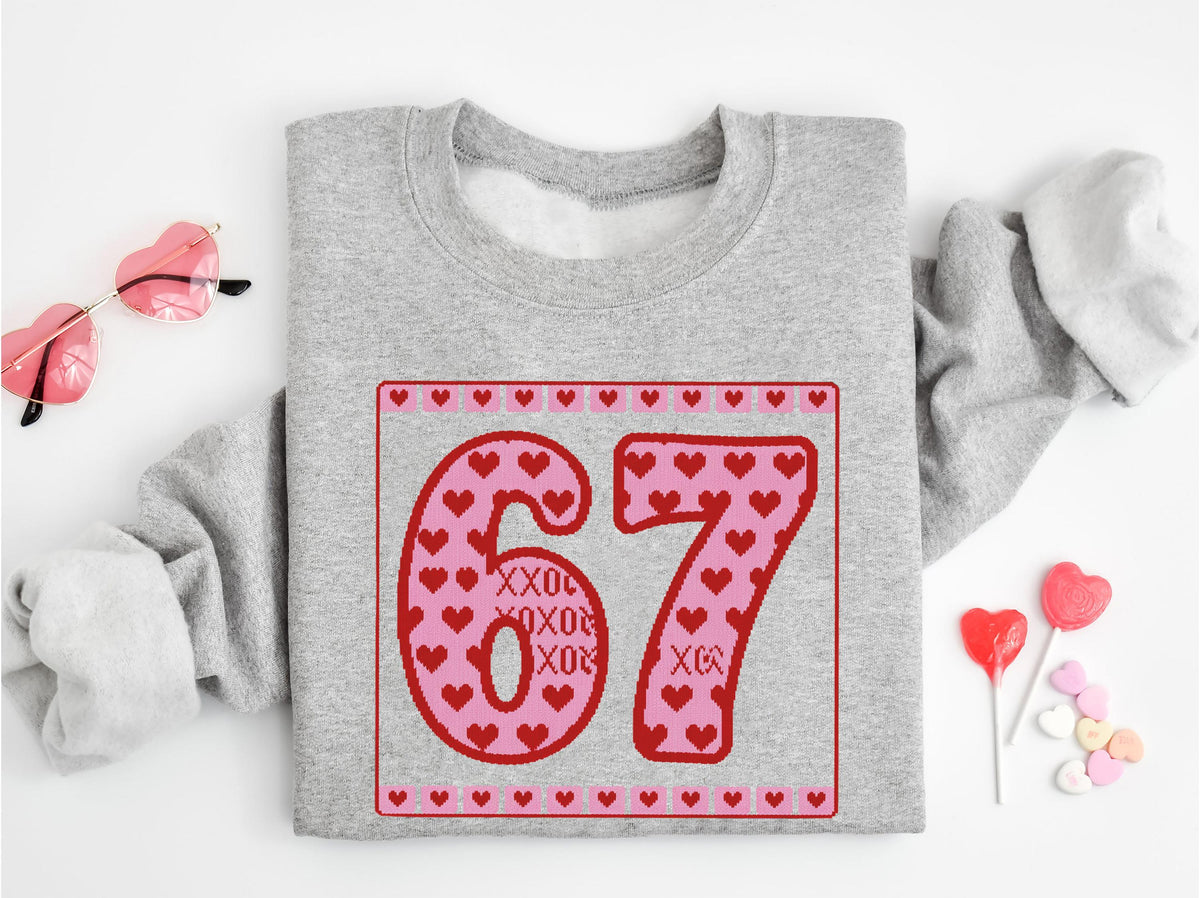 67 XOXO Valentines Day Couple Sweatshirt, Funny Six Seven Valentine Matching Sweater, Girlfriend Valentines Day Hoodie, Funny Meme Sweater