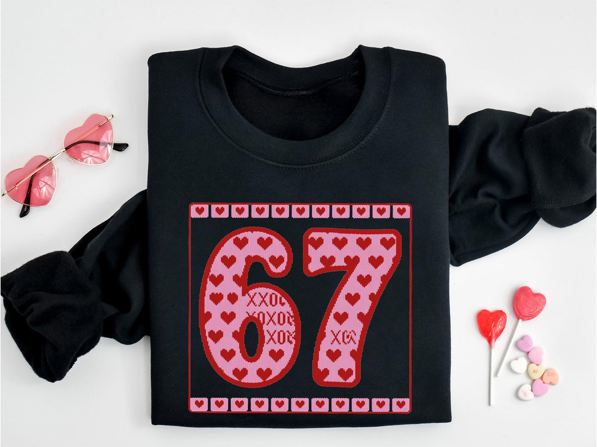 67 XOXO Valentines Day Couple Sweatshirt, Funny Six Seven Valentine Matching Sweater, Girlfriend Valentines Day Hoodie, Funny Meme Sweater