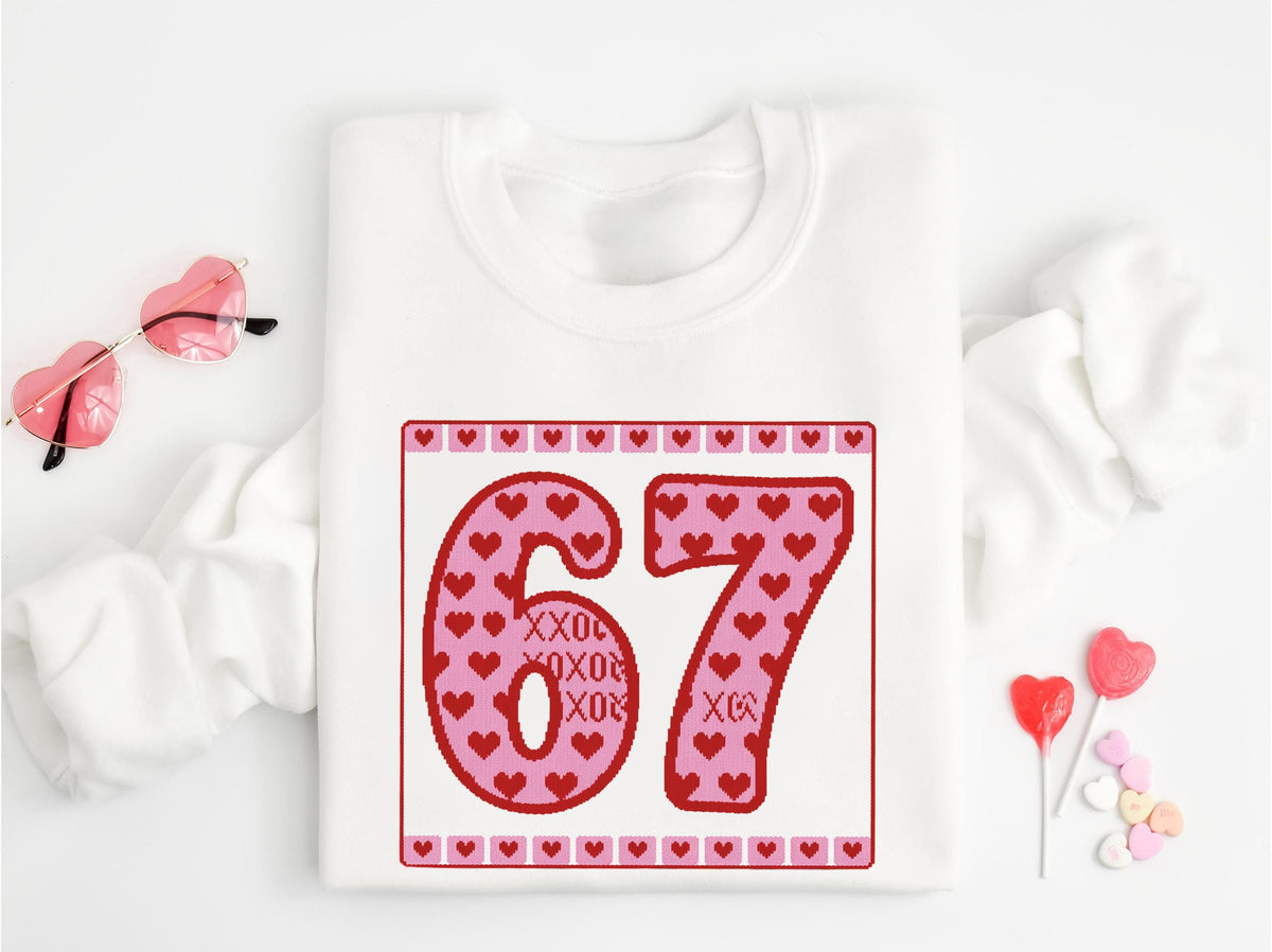 67 XOXO Valentines Day Couple Sweatshirt, Funny Six Seven Valentine Matching Sweater, Girlfriend Valentines Day Hoodie, Funny Meme Sweater