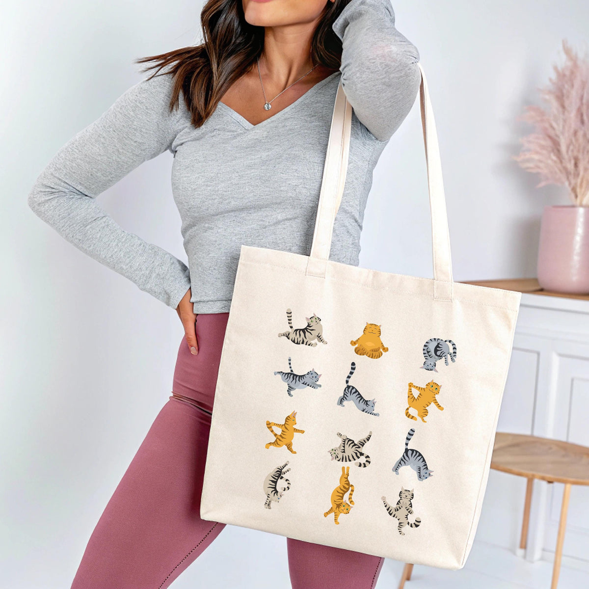 Yoga Cat Tote Bag, Cat Lover Gift Tote, Yoga Lover Tote Bag, Yoga Teacher Gift Tote