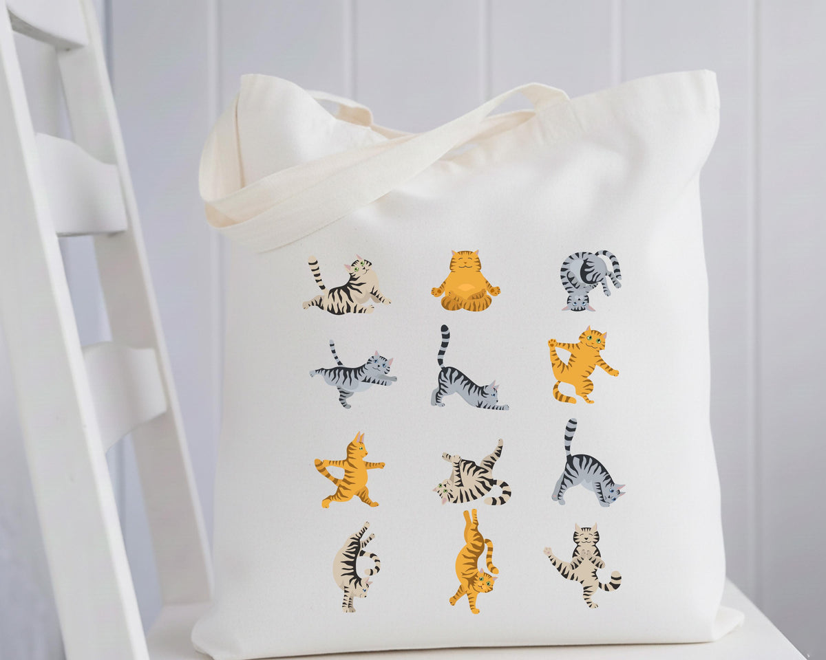 Yoga Cat Tote Bag, Cat Lover Gift Tote, Yoga Lover Tote Bag, Yoga Teacher Gift Tote
