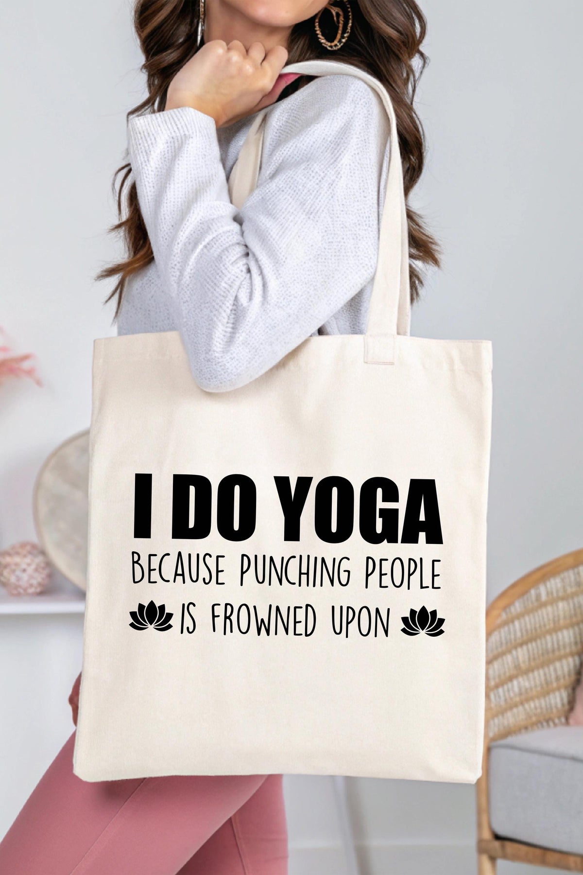 I Do Yoga Because Punching People is Frowned Upon Tote Bag, Yoga Lover Tote Bag, Yoga Teacher Gift Tote