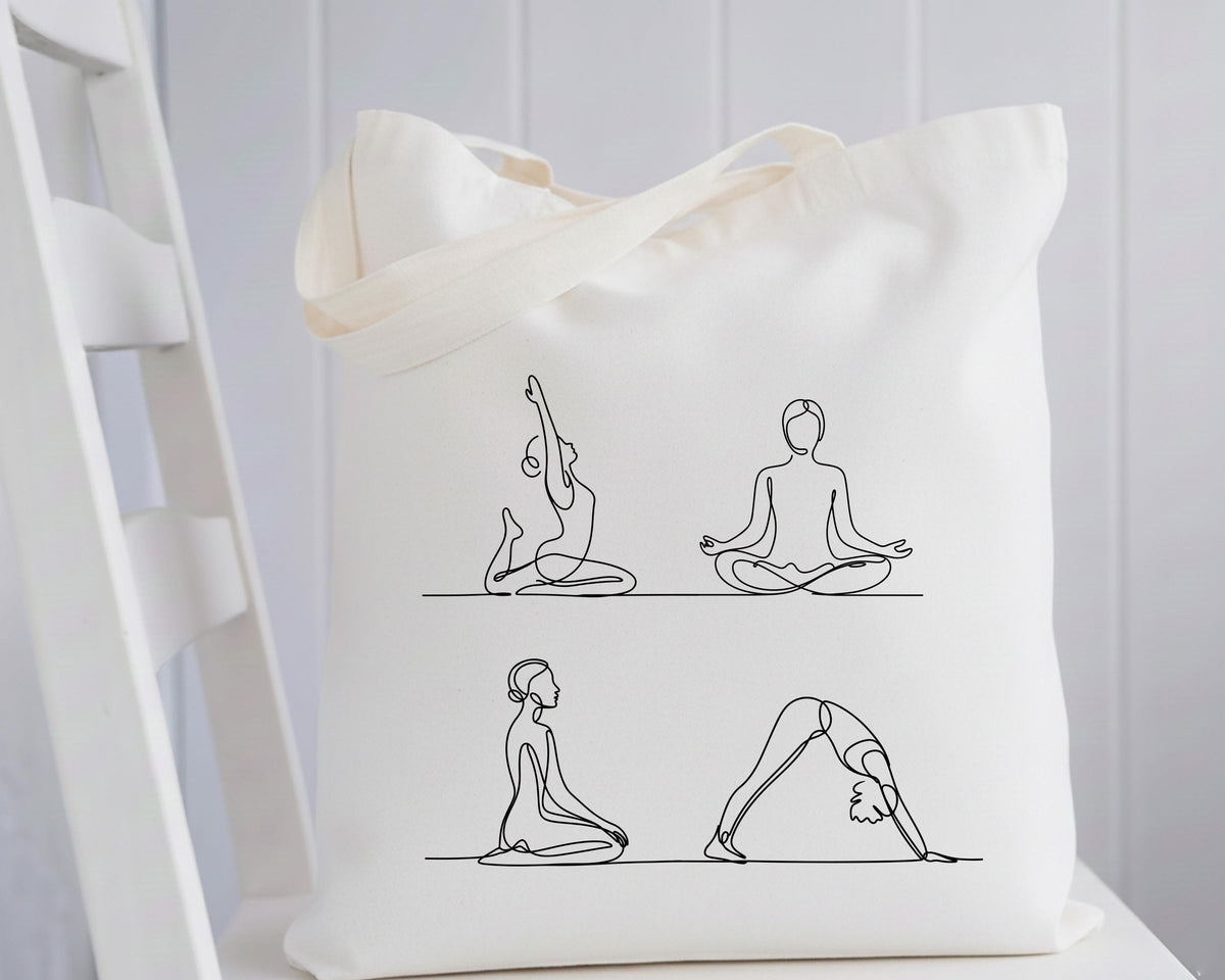 Yoga Poses Line Art Tote Bag