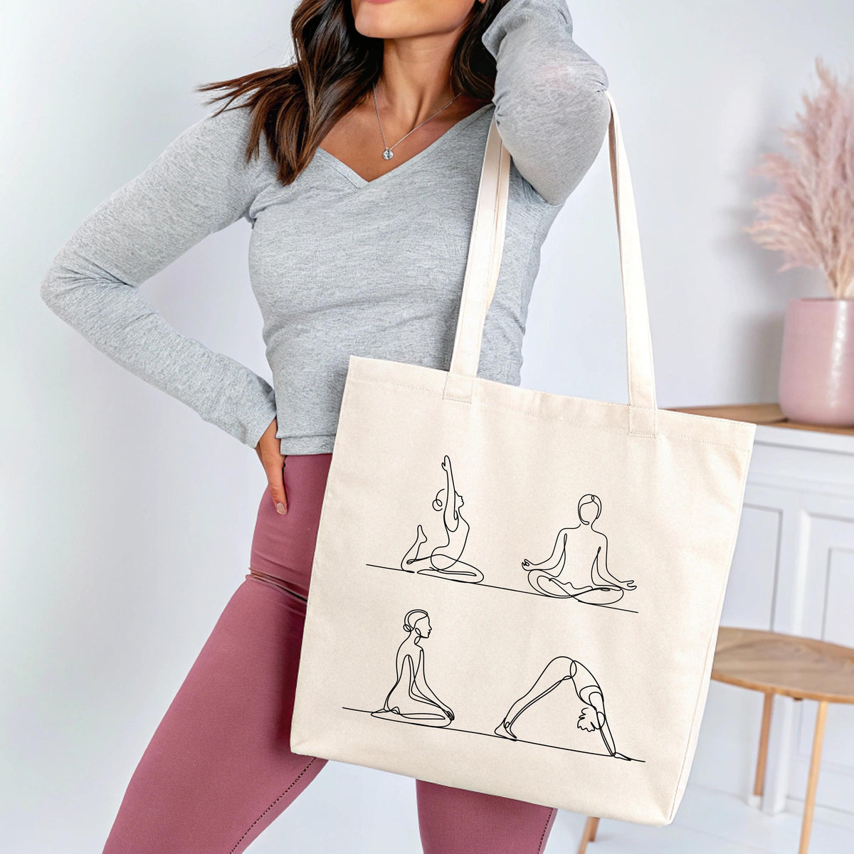 Yoga Poses Line Art Tote Bag