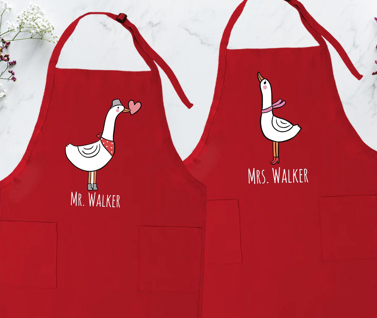 Personalized Couple Matching Aprons, Funny Goose Valentine's Day Apron, Chef Apron Gift for Lovers