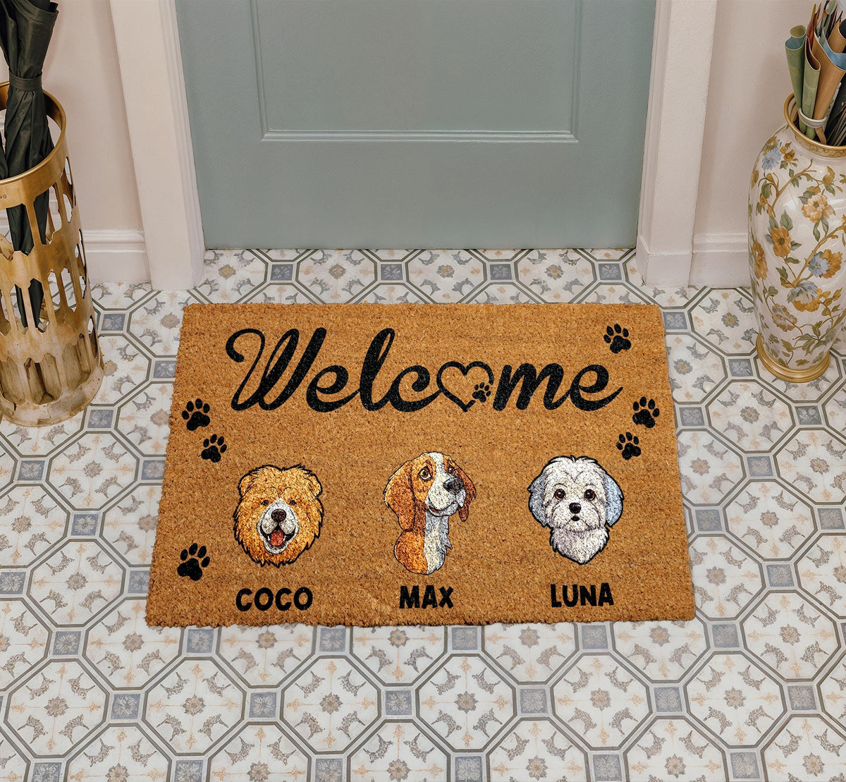 Custom Pet Doormat, Personalized Dog Cat Welcome Mat, Custom Dog Breeds Family Doormat