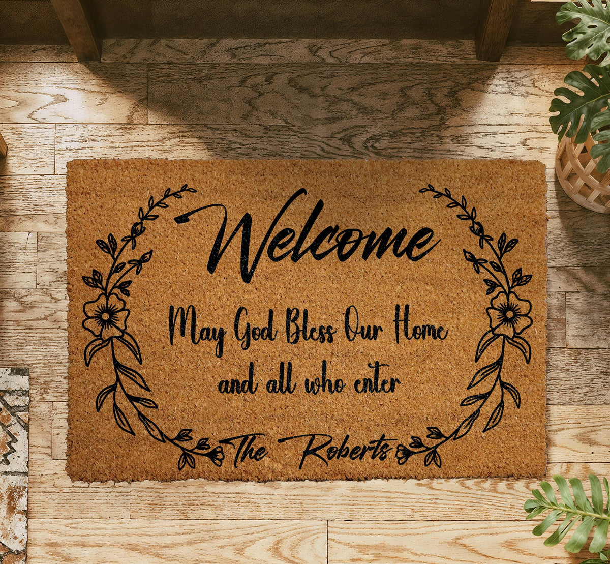 May God Bless Our Home Welcome Doormat, Custom Family Name Door Mat
