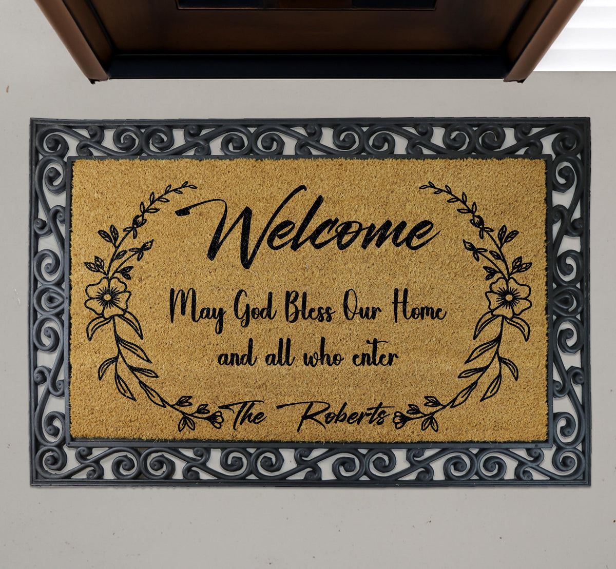 May God Bless Our Home Welcome Doormat, Custom Family Name Door Mat
