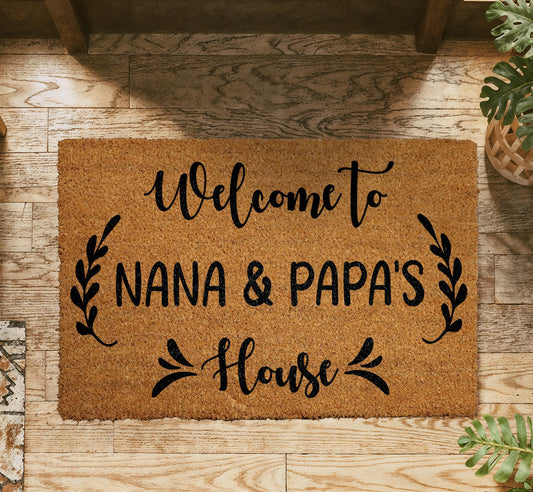 Welcome to Nana & Papa’s House Doormat, Personalized Grandparents Door Mat
