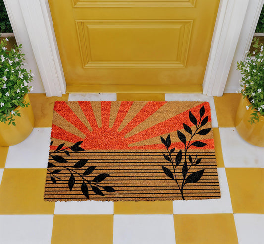 Retro Summer Vibes Doormat, Boho Sunset Welcome Mat, Modern Front Door Decor, Sunrise Entry Rug
