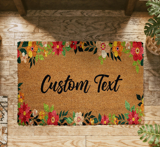 Custom Colorful Floral Doormat, Personalized Flowers Welcome Mat