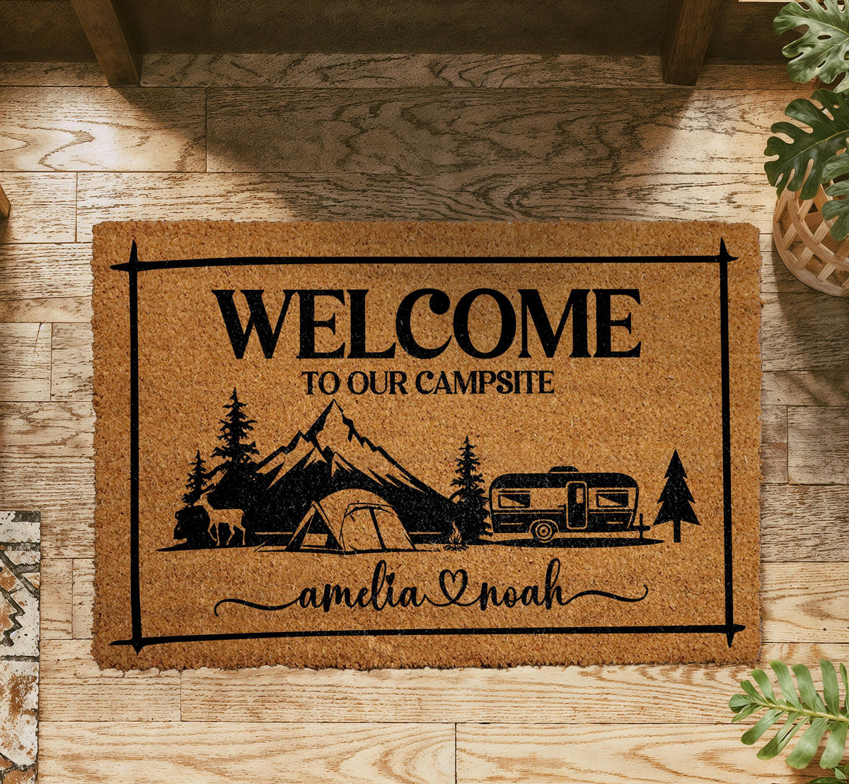 Personalized Campsite Doormat, Custom Camper Welcome Mat, RV Door Mat, Outdoor Rug for Campers