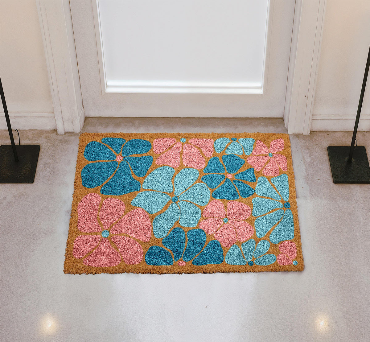 Colourful Floral Entrance Doormat, Floral Welcome Mat, Pretty Flower Design Porch Decor