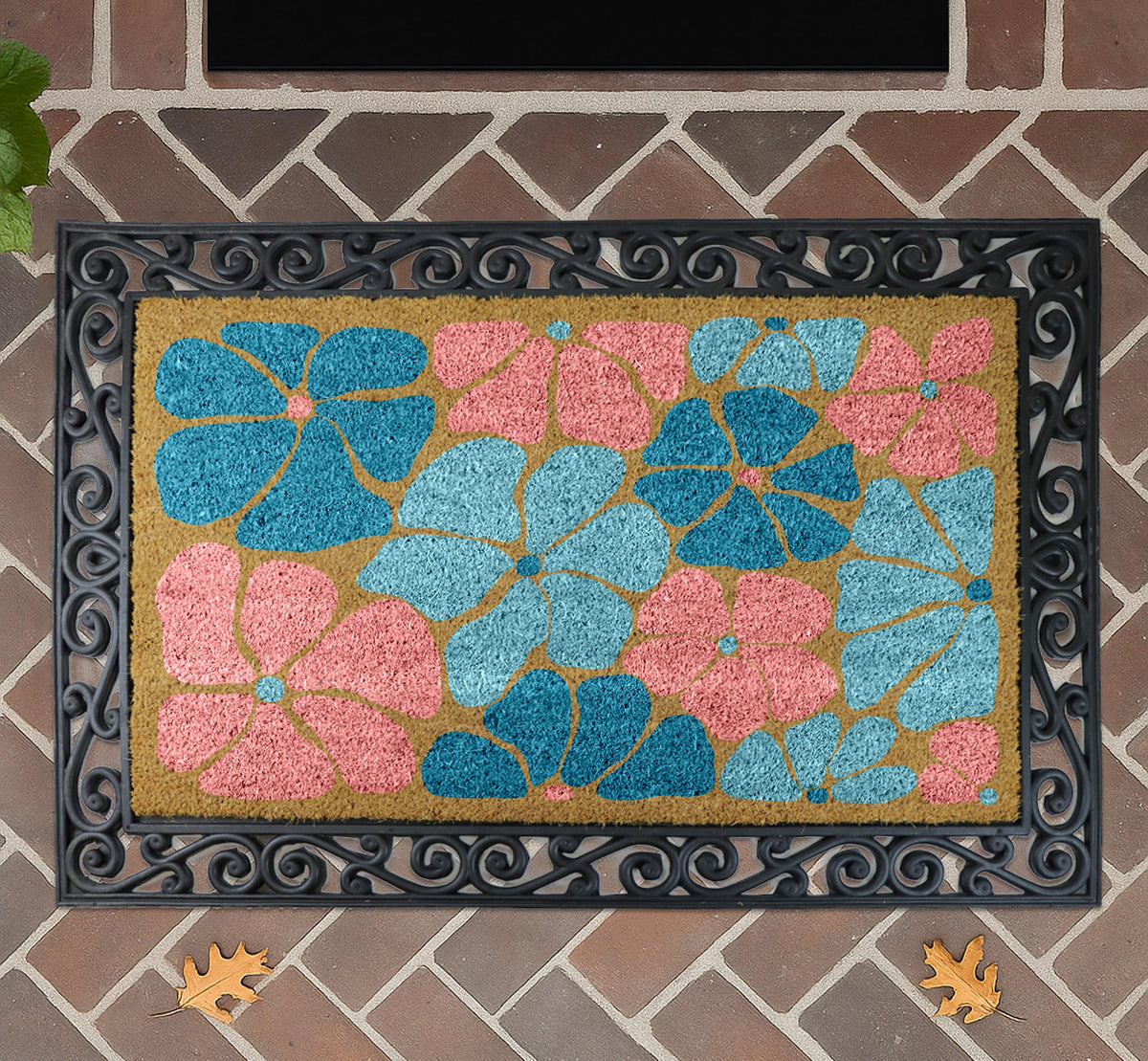Colourful Floral Entrance Doormat, Floral Welcome Mat, Pretty Flower Design Porch Decor