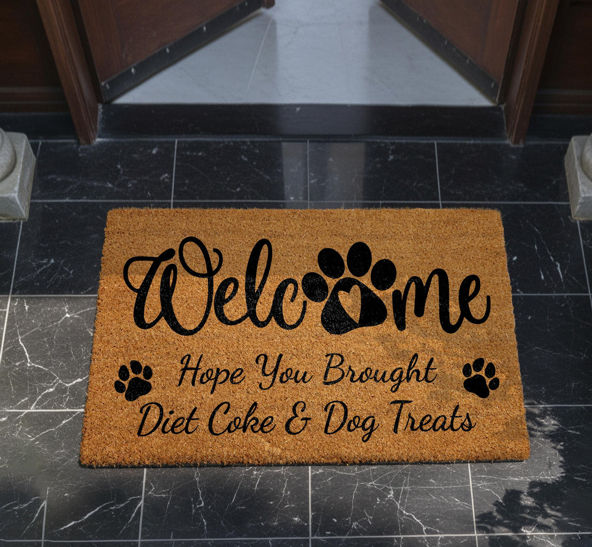 Hope You Brought Diet Coke Dog Treats Welcome Doormat, Funny Dog Welcome Mat, Dog Owner Gift