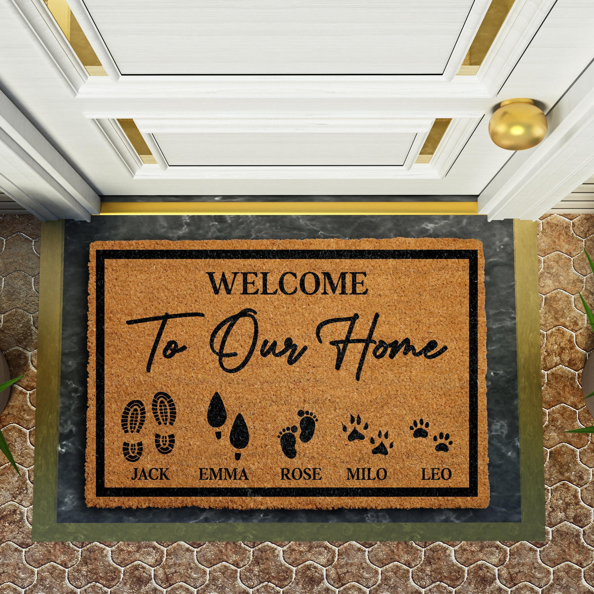 Custom Name Welcome To Our Home Doormat, Pet Family Home Entrance Mat