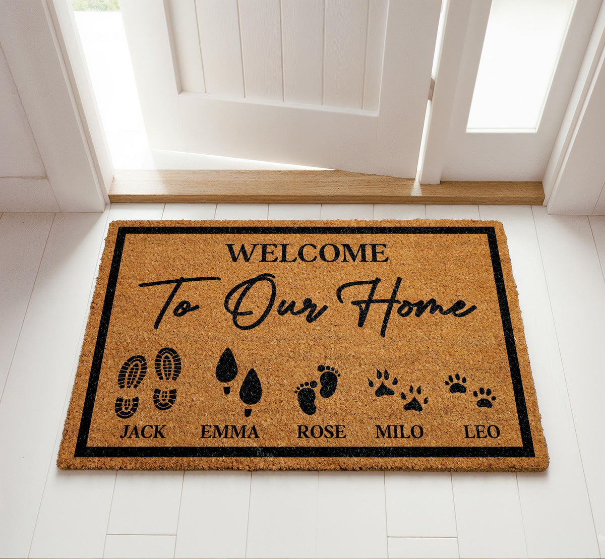 Custom Name Welcome To Our Home Doormat, Pet Family Home Entrance Mat