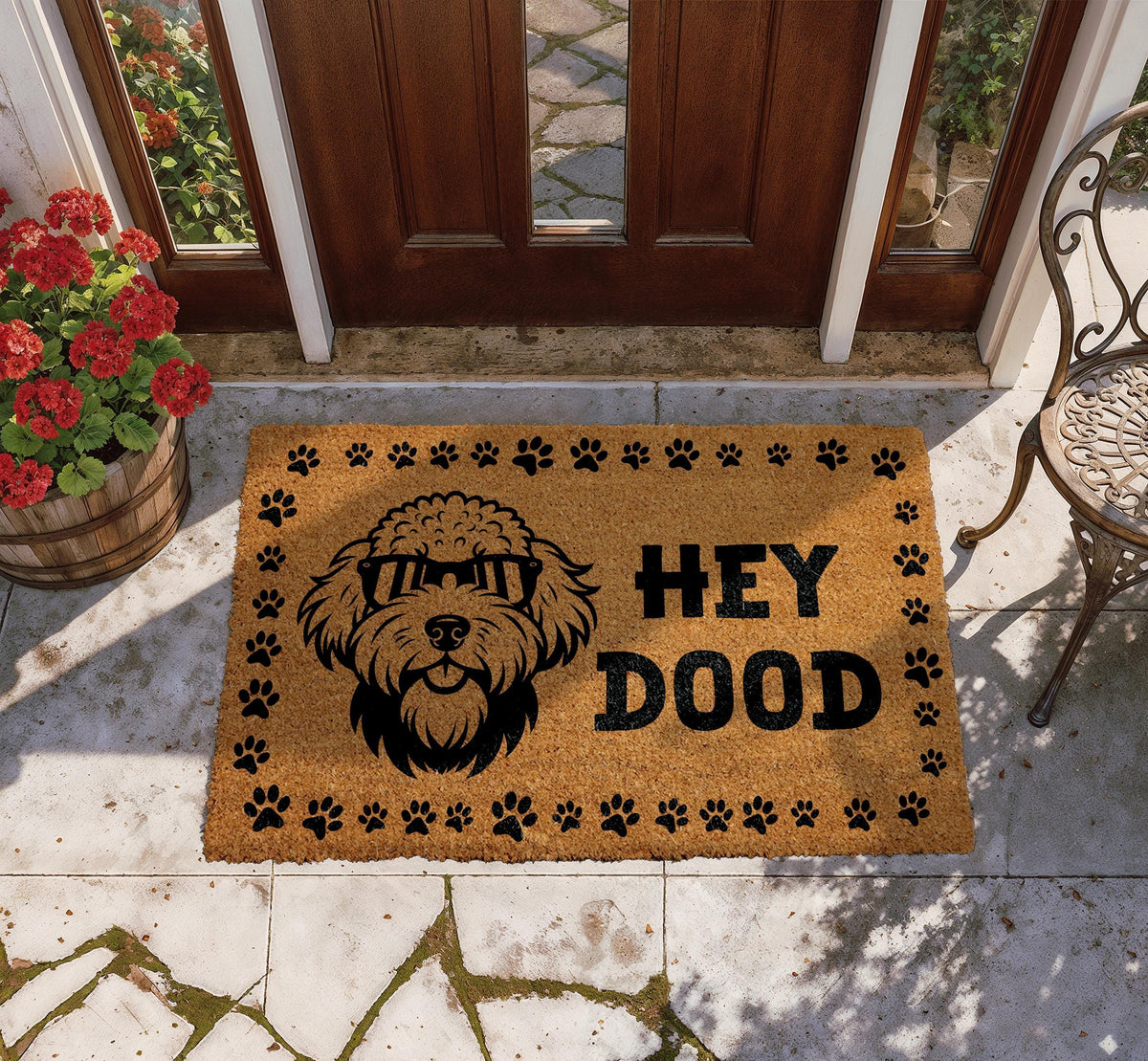 Hey Dood Coir Welcome Mat, Dog Owner Home Entrance Mat, Funny Labradoodle Doormat