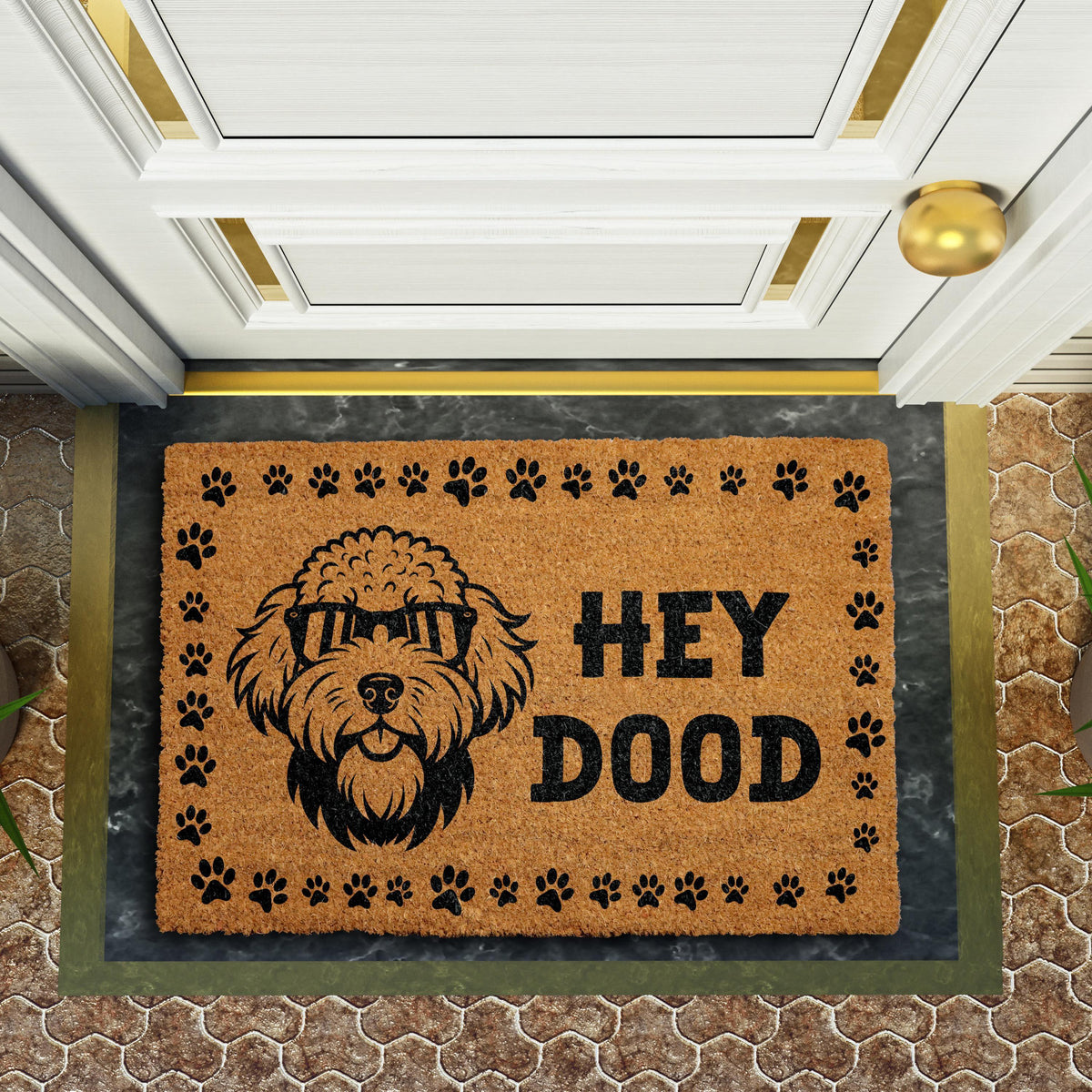 Hey Dood Coir Welcome Mat, Dog Owner Home Entrance Mat, Funny Labradoodle Doormat