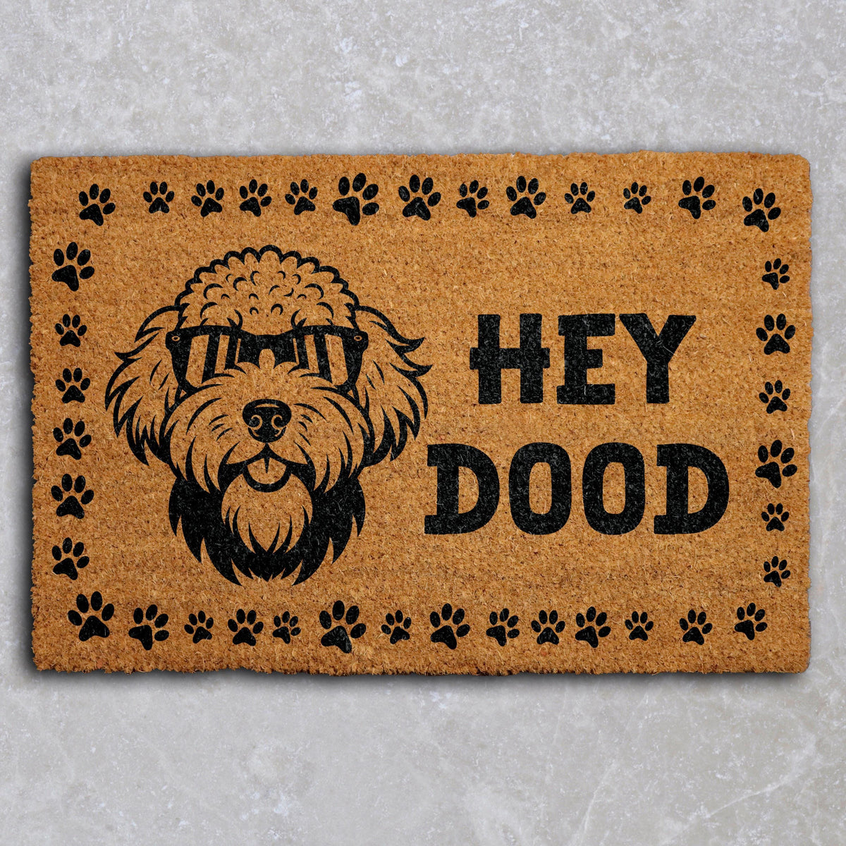 Hey Dood Coir Welcome Mat, Dog Owner Home Entrance Mat, Funny Labradoodle Doormat