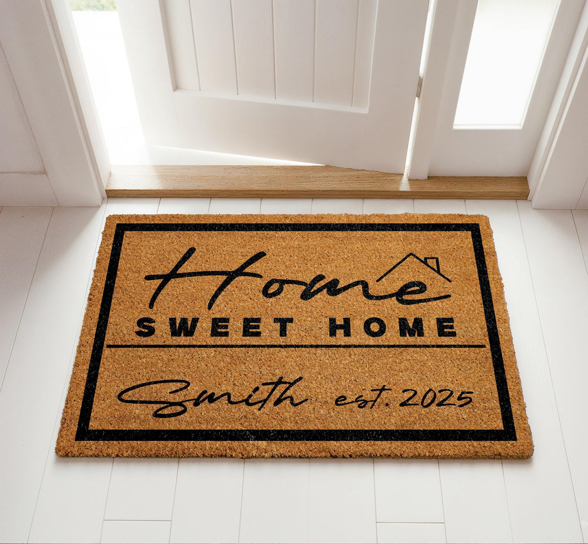 Personalized Home Sweet Home Doormat, Custom Family Name & Est Year Coir Welcome Mat