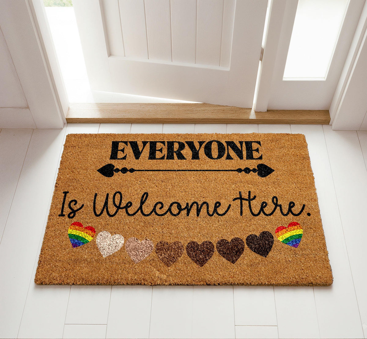 Everyone Is Welcome Here Doormat, LGBTQ+ Love Wins Welcome Mat