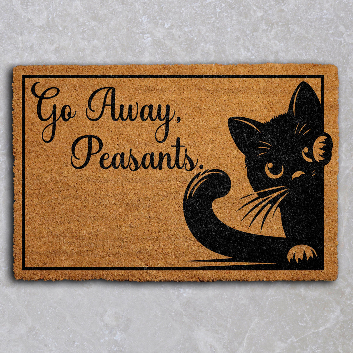 Go Away Peasants Welcome Mat, Funny Black Cat Saying Doormat