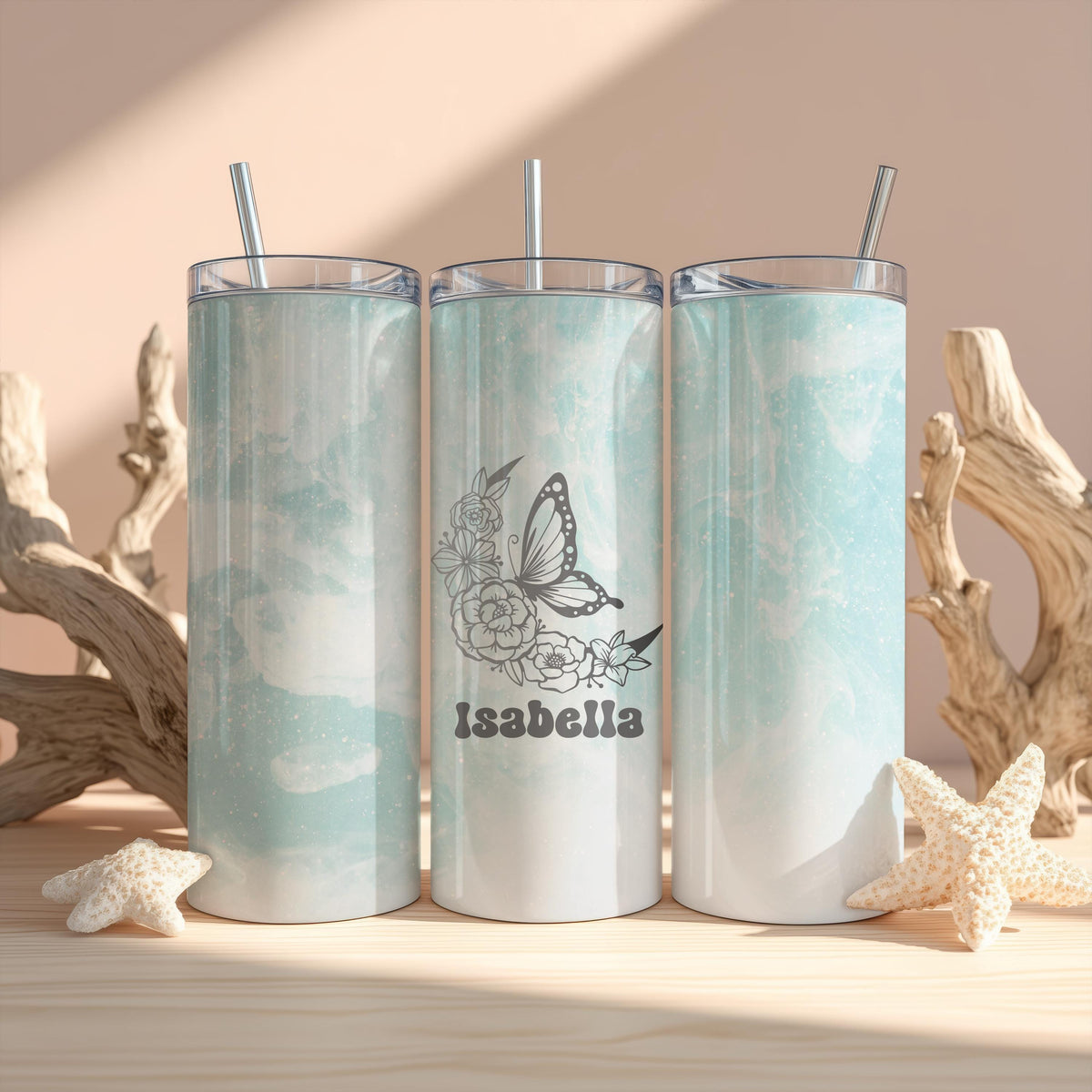 Personalized Flower Design Tumbler With Straw, Custom Colorful Floral Coffee Cup
