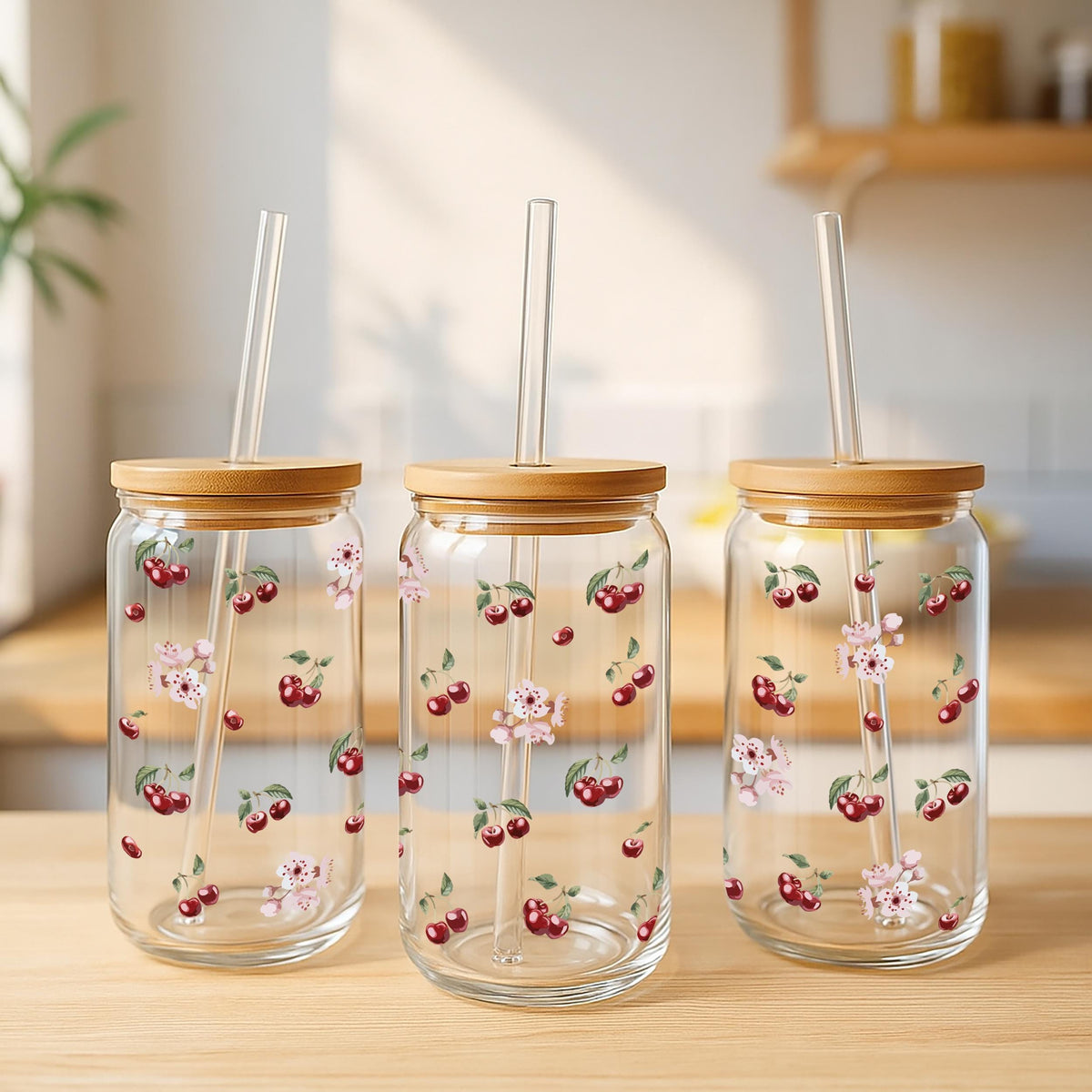 Personalized Cherries And Flowers Glass Tumbler
