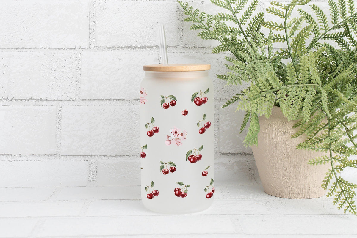 Personalized Cherries And Flowers Glass Tumbler