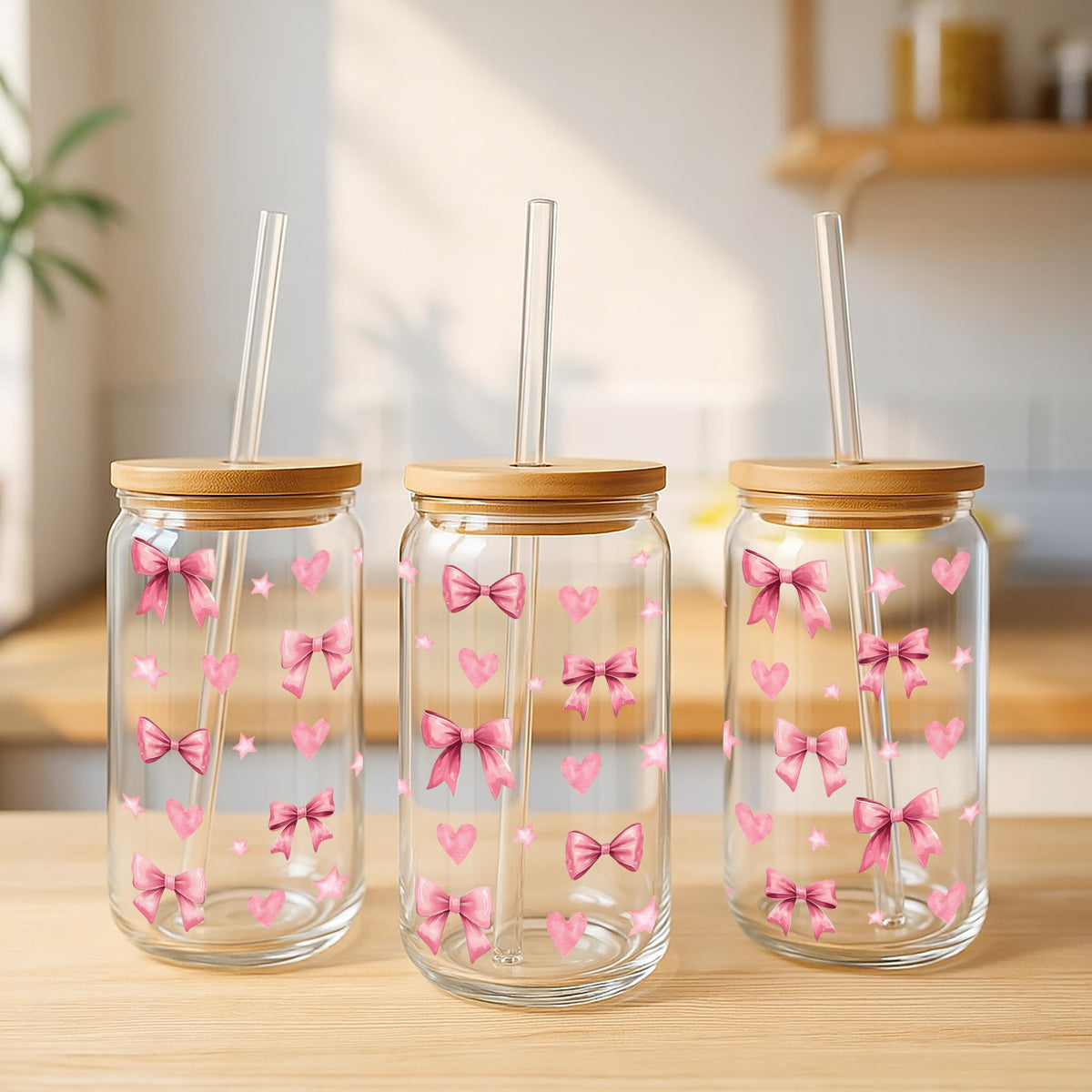 Coquette Pink Bow Glass Tumbler, Girly Iced Coffee Cup, Girly Iced Coffee Glass Cup