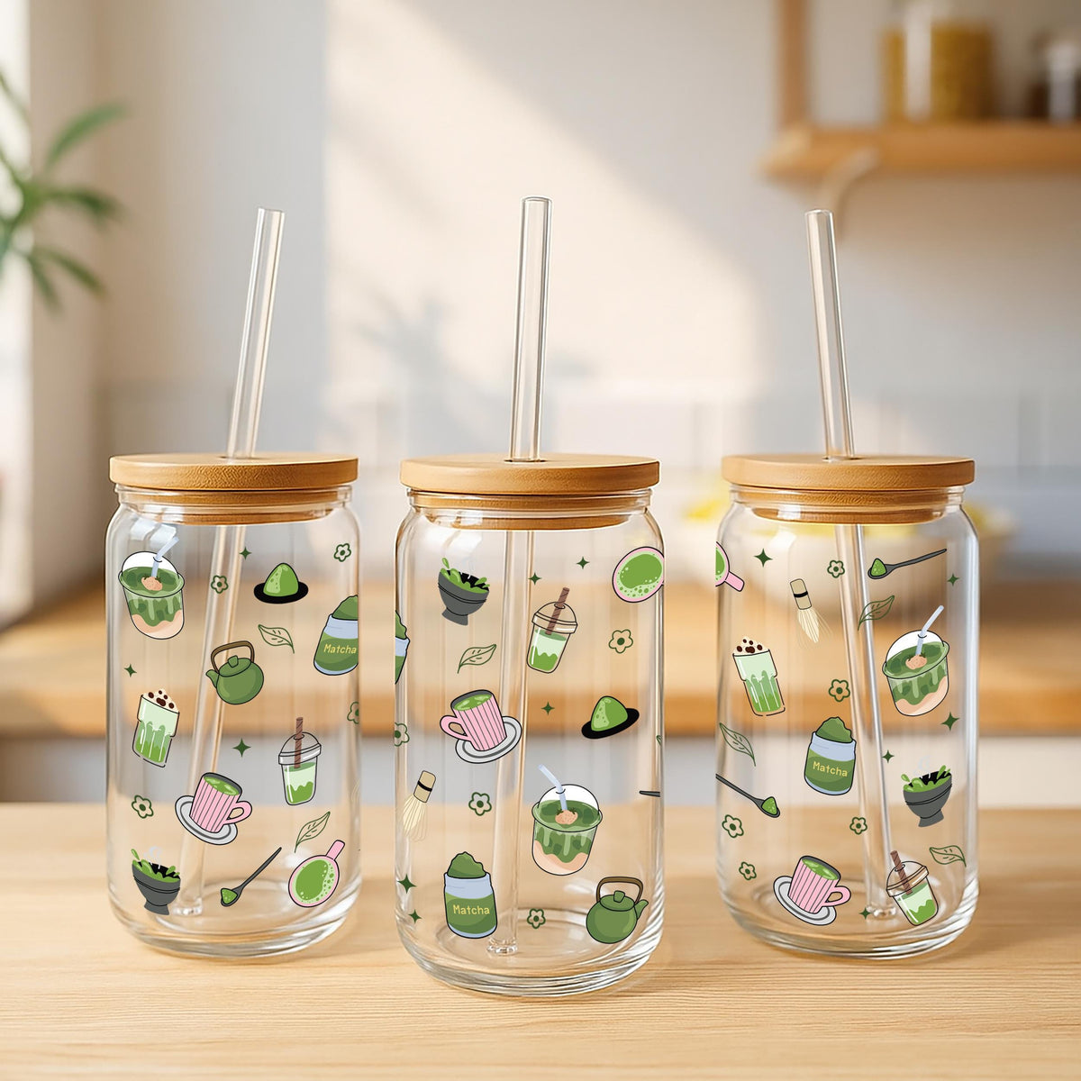 Matcha Girly Glass Tumbler, Aesthetic Matcha Theme Cup, Matcha Lover Gift