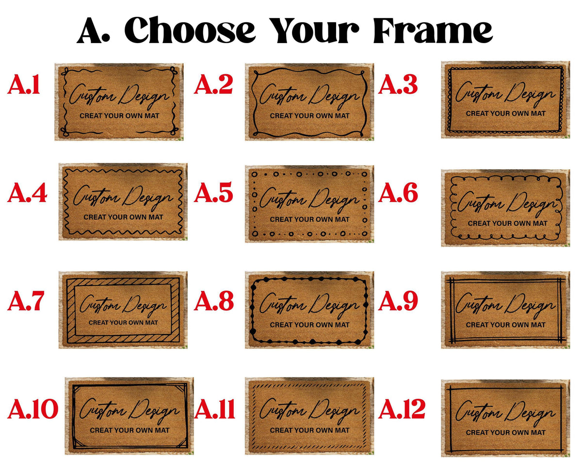 Customizable Frame and Font Design Doormat, Personalized Text Welcome Mat