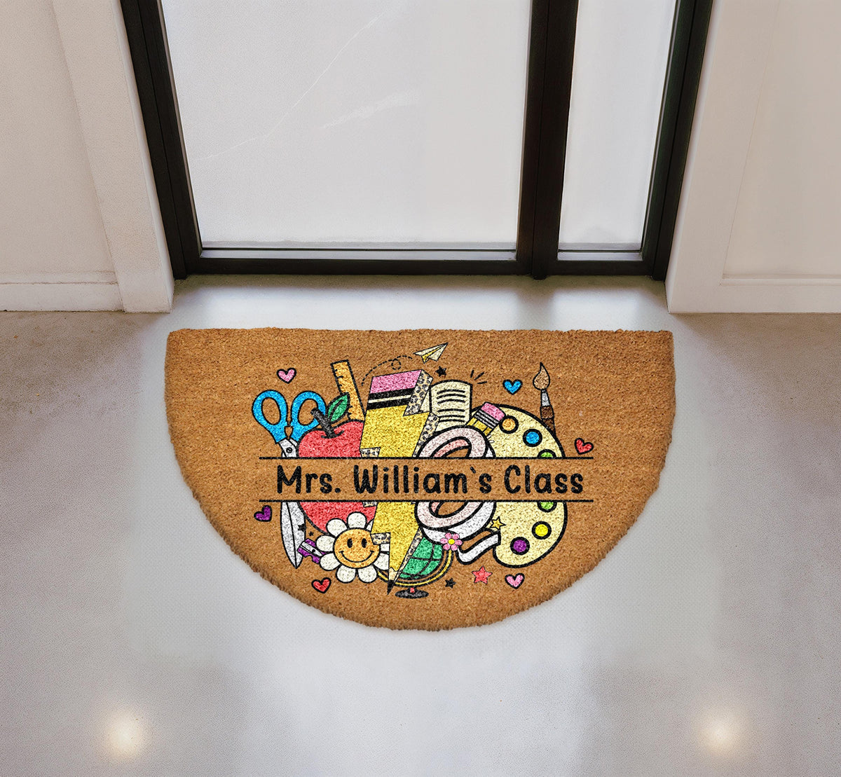 Personalized Teacher Name Doormat, Classroom Welcome Mat, School Coir Entryway Rug
