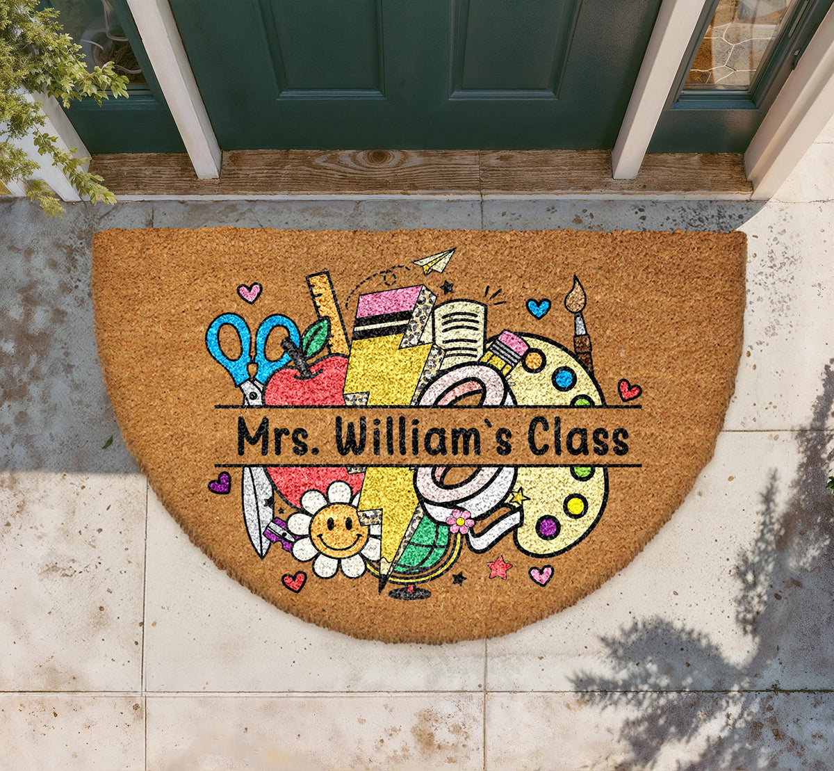 Personalized Teacher Name Doormat, Classroom Welcome Mat, School Coir Entryway Rug