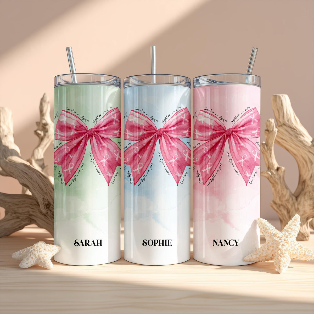 Custom Together We Fight Tumbler, Personalized Ribbon Bows Tumbler