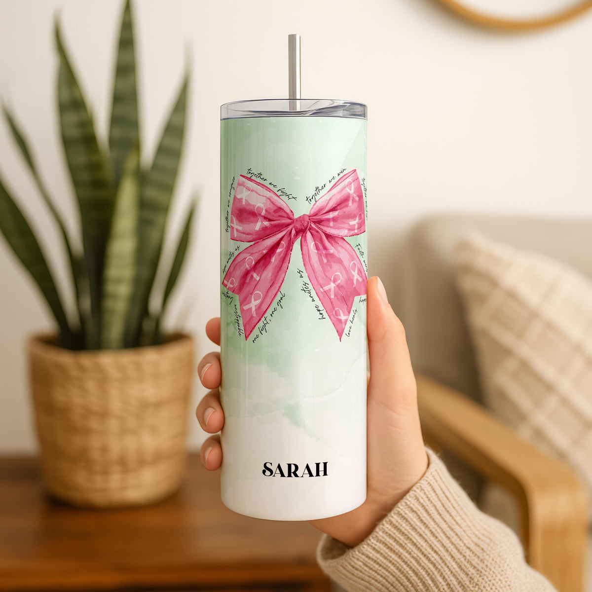 Custom Together We Fight Tumbler, Personalized Ribbon Bows Tumbler