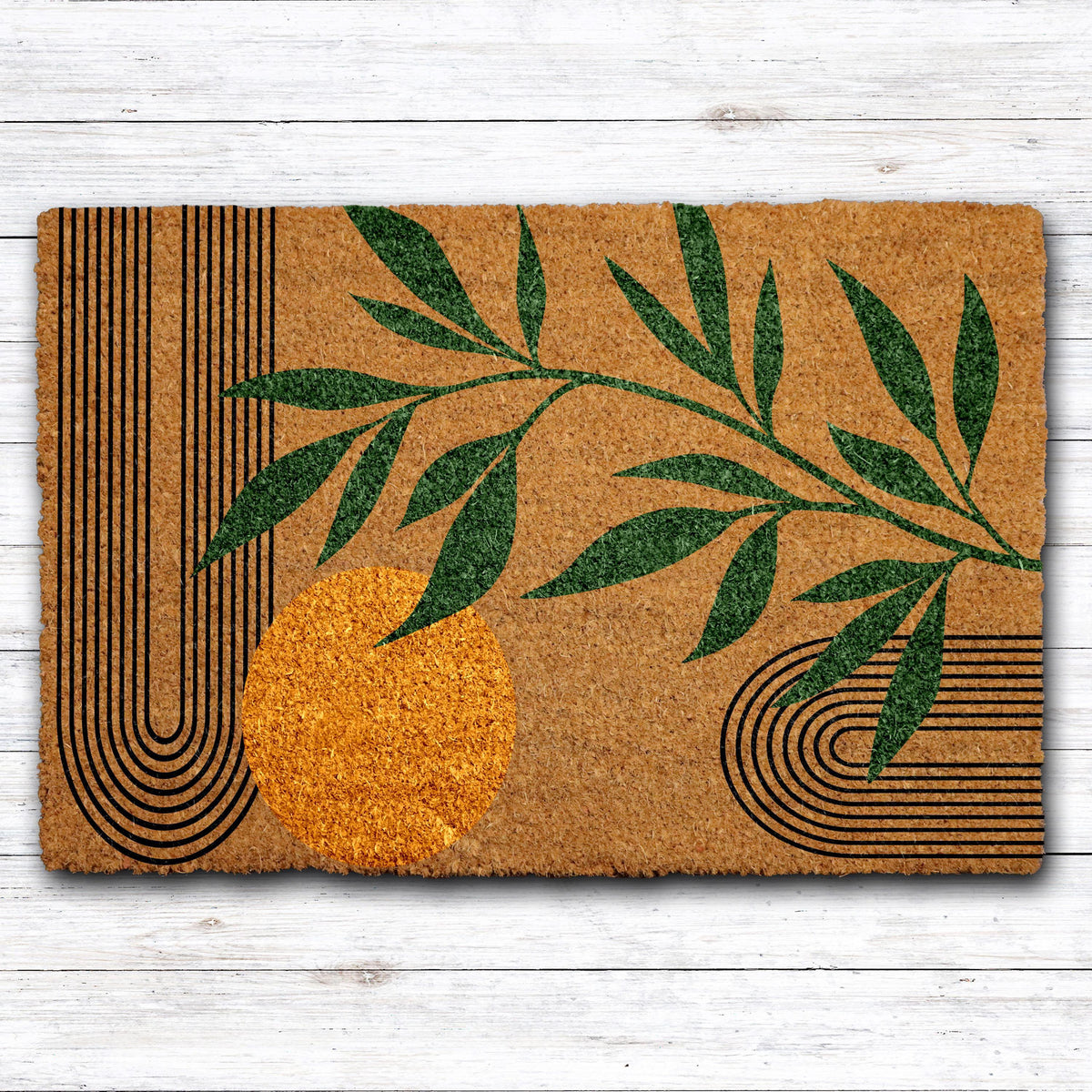 Boho Minimalist Welcome Mat, Abstract Sun Design Doormat, Modern Art Home Entrance Mat